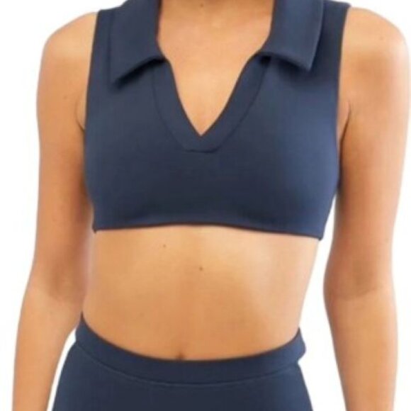 NWT WeWoreWhat Revolve Navy Blue Polo Bra Crop Top Lined Tennis Pickleball Sport - Picture 2 of 11